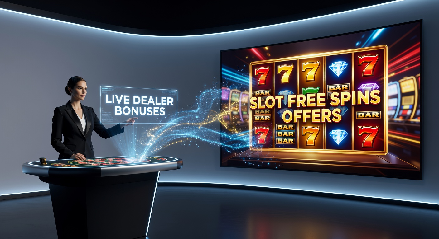 Split-screen graphic of a live dealer at a baccarat table paired with exploding slot symbols during a free spins frenzy