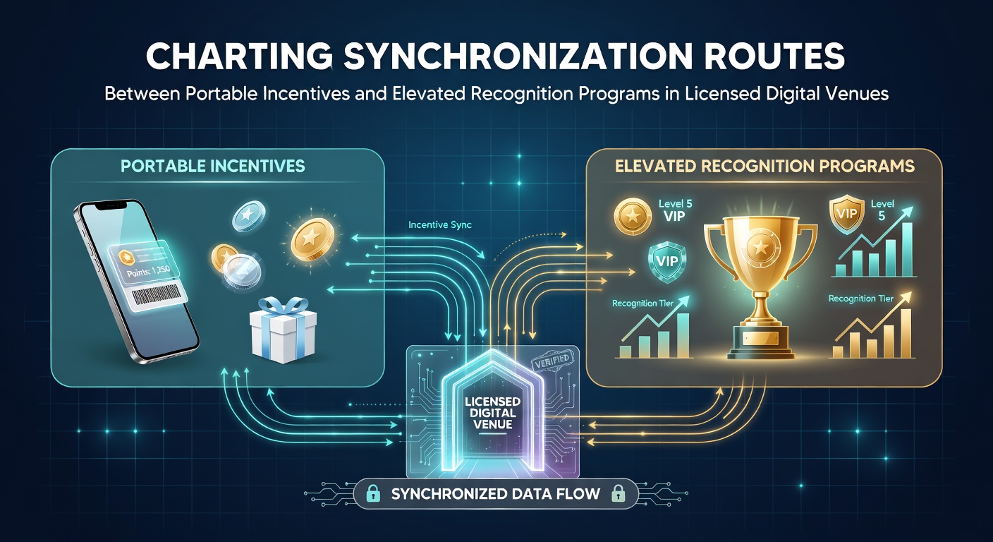Illustration of mobile devices displaying casino bonus interfaces connected to loyalty program dashboards