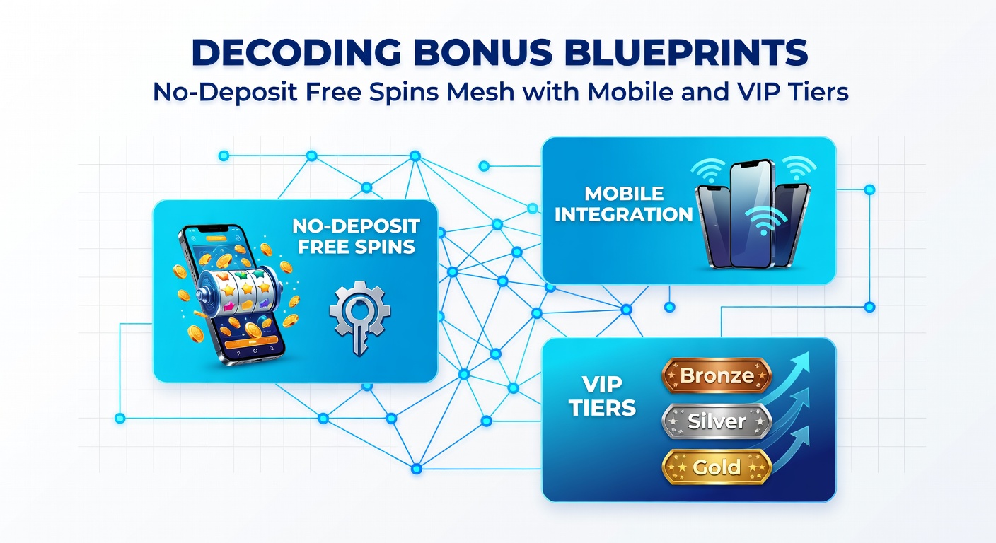 Graphic showing tiered VIP pyramid with free spins cascading down levels alongside mobile icons and jackpot symbols