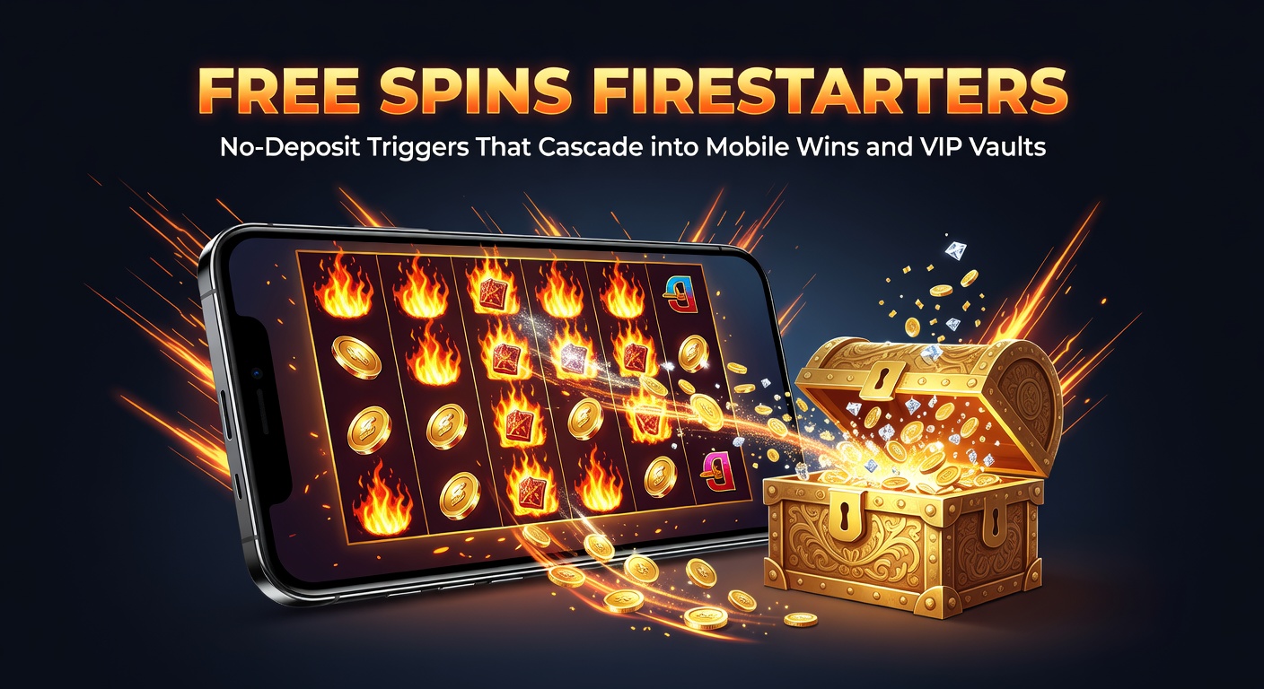 Vibrant slot reels exploding with free spin symbols on a mobile screen, illustrating the cascade from no-deposit triggers to big wins
