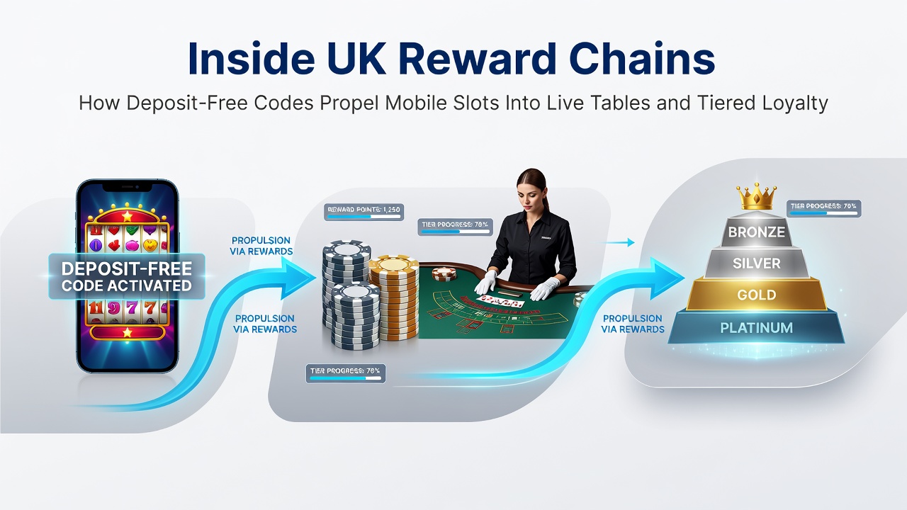Diagram depicting progression from mobile slots through live dealer tables into tiered loyalty programs