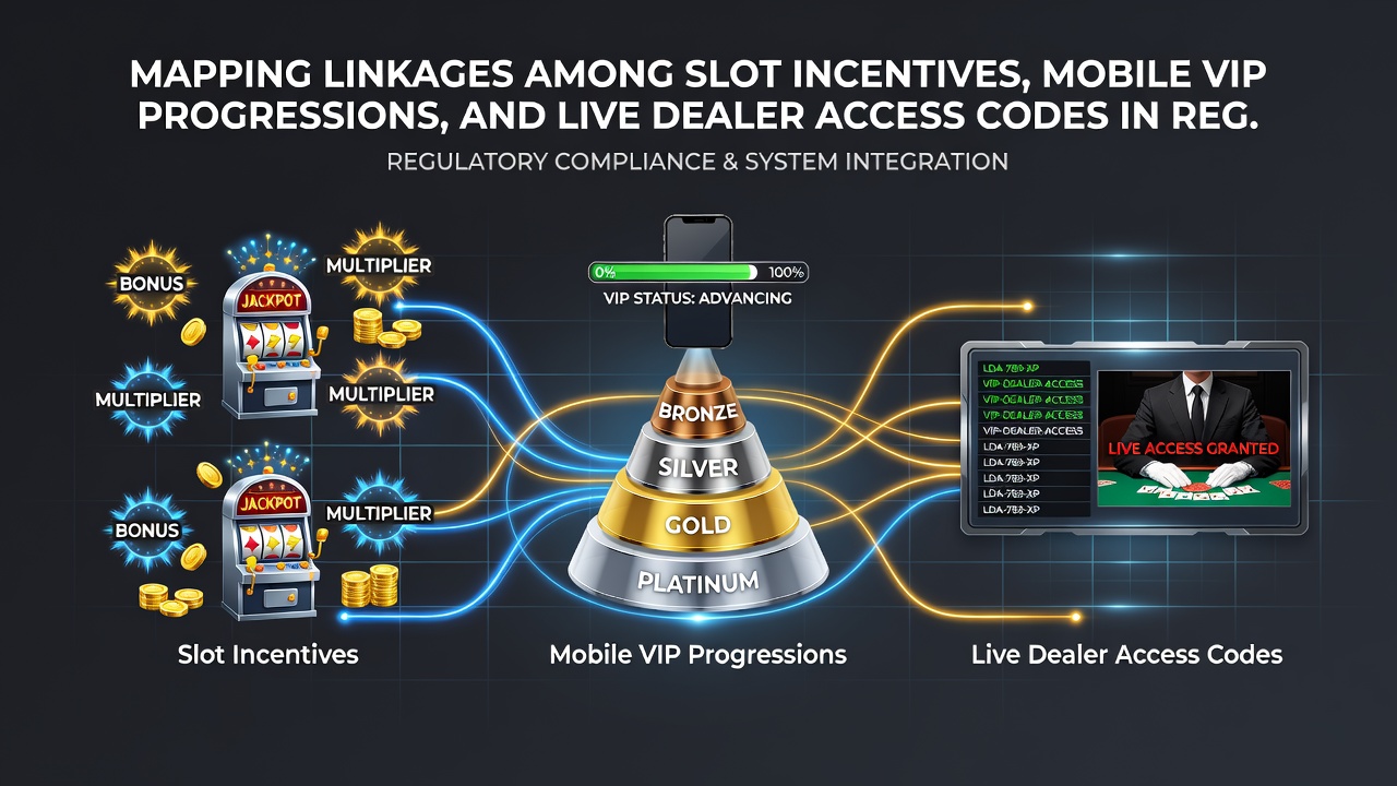 Flowchart illustrating how slot incentives feed into mobile VIP tiers and unlock live dealer codes