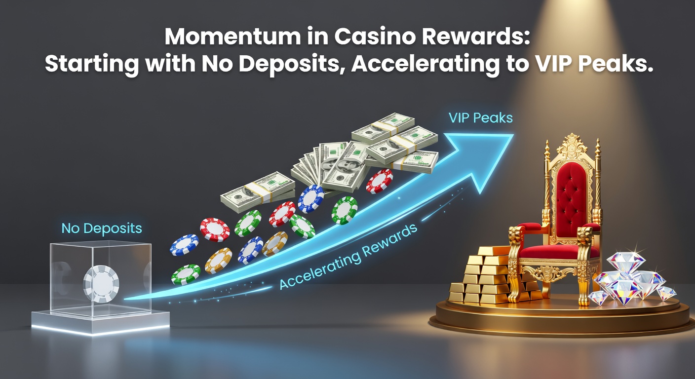 Glowing casino reward ladder ascending from no-deposit entry to VIP summit with accelerating momentum
