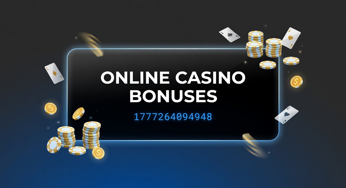Vibrant digital display showcasing stacked online casino bonus chips, free spins icons, and promotional banners glowing on a sleek interface
