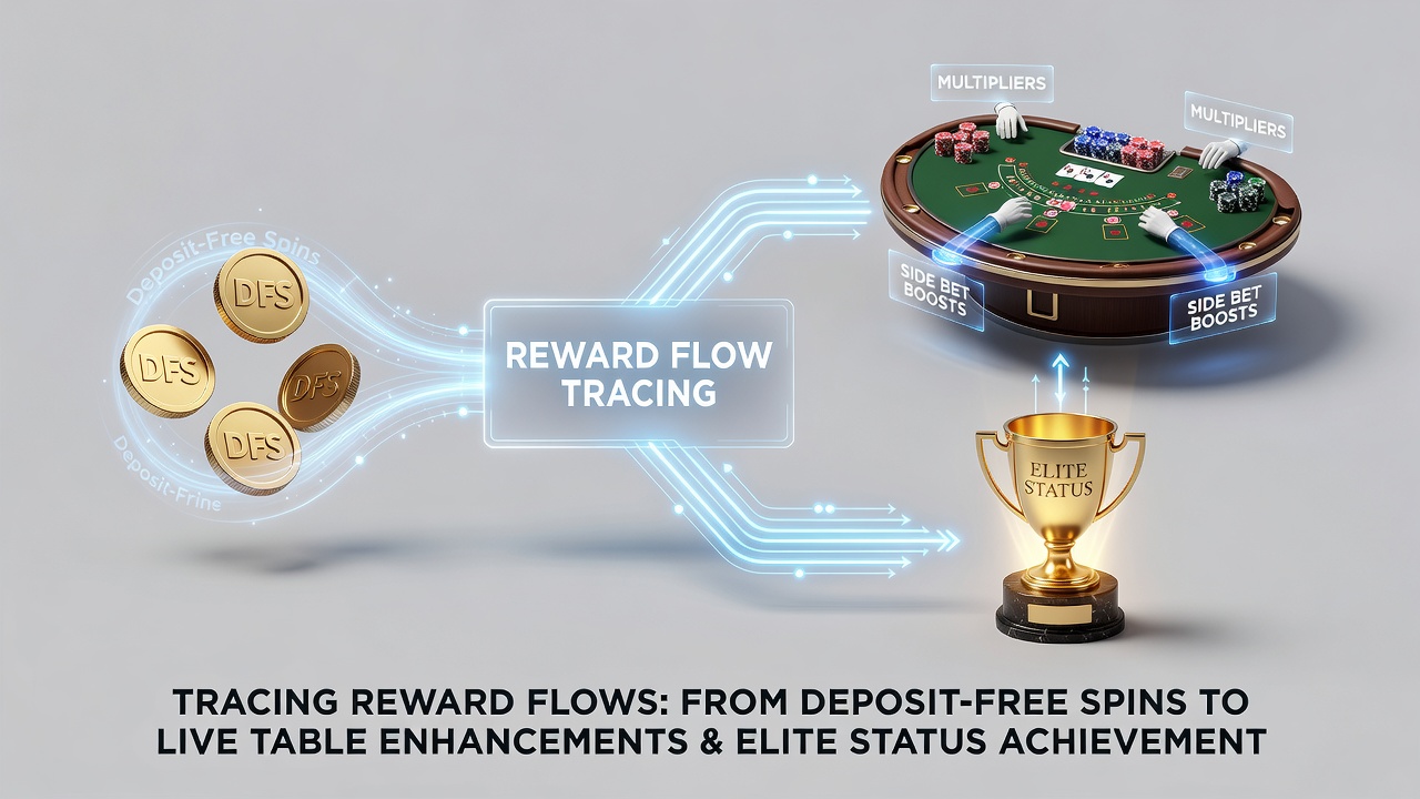 Infographic illustrating progression from free spins through live enhancements to elite status tiers