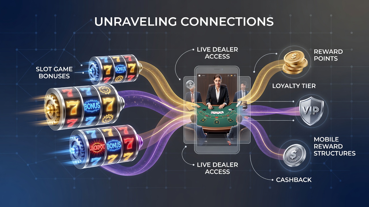 Mobile casino interface showing slot bonuses transitioning to live dealer tables